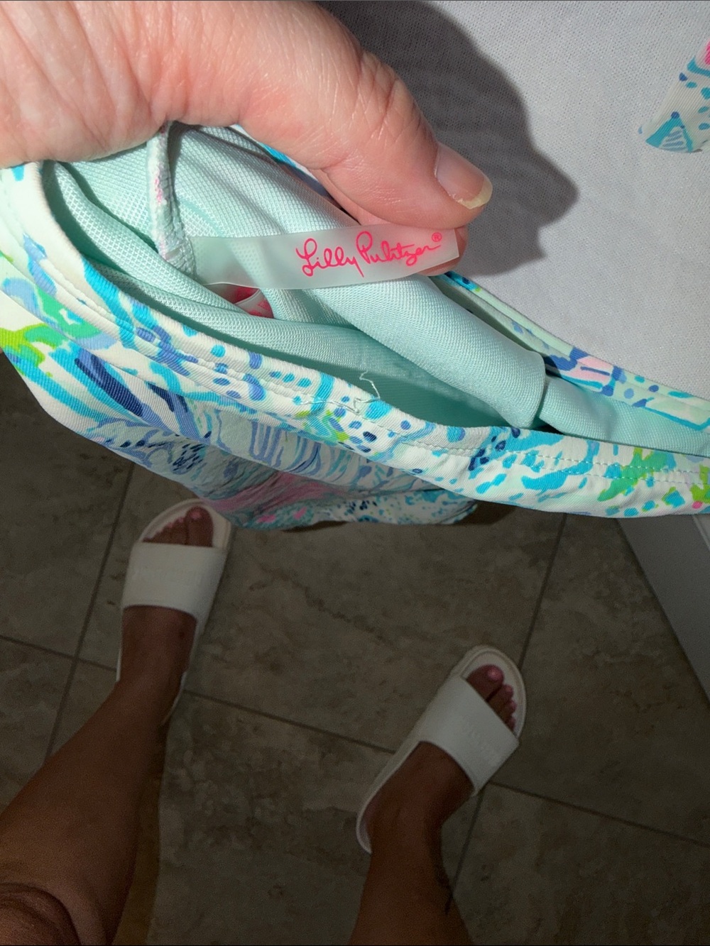 Lilly Pulitzer Tropical Ruched Halter One-Piece in Aqua, Pink & Green - Picture 3 of 5